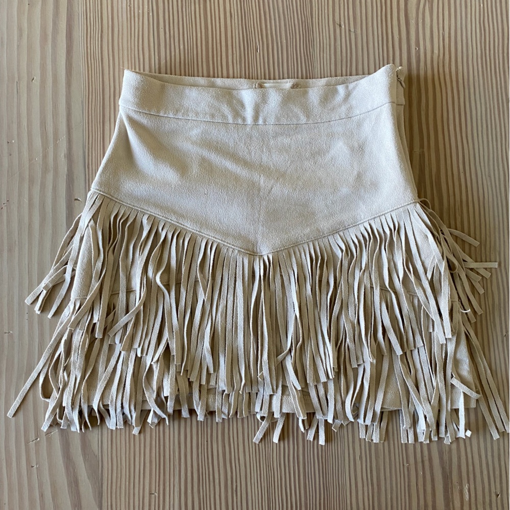 Altar'd State Cream Fringe Mini Skirt Size Small